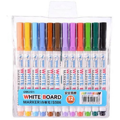 Marker Whiteboard Deli Slim, 12 Buc/Set, Diverse Culori, Marker Deli, Marker Deli Slim, Marker Multicolor, Marker Whiteboard, Markere Whiteboard, Mark foto