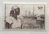 Guadelupa 1947 Seria Uzuală "Femeie Antileană &amp; Portul Pointe-&agrave;-Pitre" 30c Sepia/Maro (Yvert 177) Neștampilat - RIM2