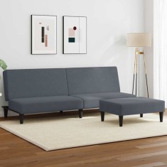 vidaXL Canapea extensibilă cu taburet, 2 locuri, gri &icirc;nchis, catifea