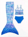Costum nou de baie model coada de sirena din 3 piese- copii 3-4 ani, Albastru