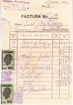 AMS - FACTURA MARFA TIMBRATA BOTOSANI 1946 foto
