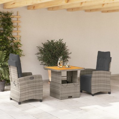 vidaXL Set mobilier de grădină cu perne, 3 piese, gri, poliratan 3277399 foto