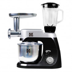 Robot bucatarie Herzeberg, 1200 W, bol inox 5 litri, blender 1.7 l, masina de tocat incorporata, Negru