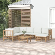 Gossi set mobilier de gradina, cu perne alb crem, 8 piese, bambus