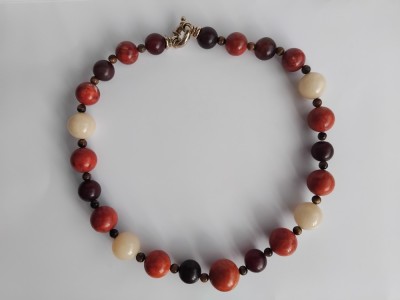 Colier din margele mari si rotunde de opal tibetan, coral si ochi de tigru foto