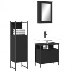 vidaXL Set mobilier de baie, 3 piese, negru, lemn compozit foto