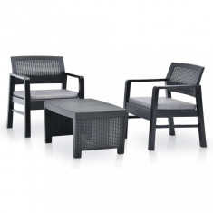 Set mobilier de grădină, 3 piese, antracit, plastic