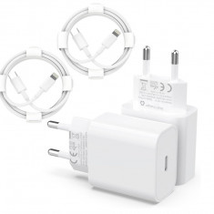 Set 1 Incarcator Fast Charger USB C iPhone 25 W + 2x Cablu de incarcare iPhone Certificat Apple MFi - RESIGILAT