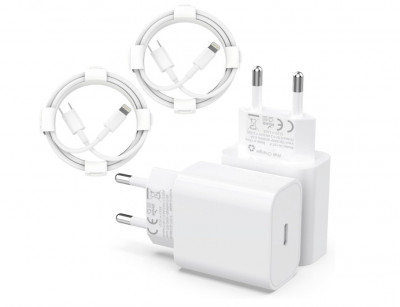 Set 1 Incarcator Fast Charger USB C iPhone 25 W + 2x Cablu de incarcare iPhone Certificat Apple MFi - RESIGILAT foto