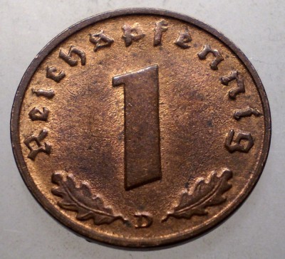 2.577 GERMANIA WWII 1 REICHSPFENNIG 1939 D XF/AUNC foto