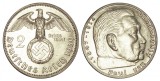 Germania Nazista 2 Mark Argint 1939, Hindenburg EF, Reichs Mark, Moneda Argint Germania