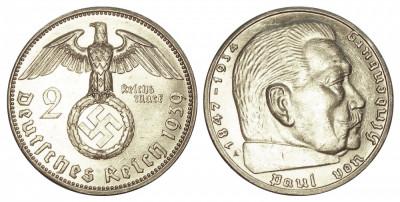 GERMANIA NAZISTA 2 MARCI MARK 1939 REICHS MARK ARGINT EF foto
