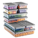 Set Freshbox 9 Cutii alimente (4X600 ml, 2X1170 ml, 2X2000 ml, 1x2400 ml), Alb Transparent, Capac Gri