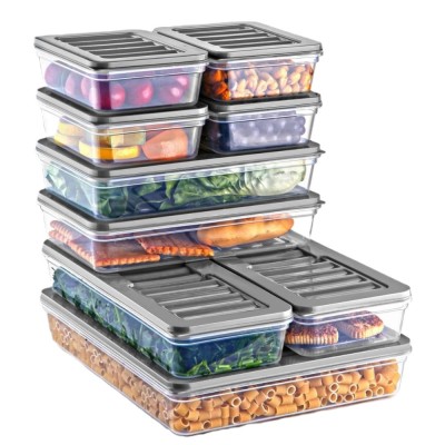 Set Freshbox 9 Cutii alimente (4X600 ml, 2X1170 ml, 2X2000 ml, 1x2400 ml), Alb Transparent, Capac Gri foto