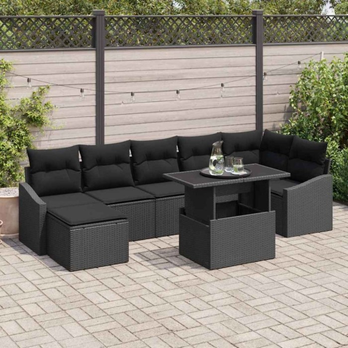 vidaXL Set de canapele pentru grădină cu pernă 8 pcs Negru