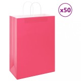 Cumpara ieftin Pungi de h&acirc;rtie 50 buc cu m&acirc;nere roz 32x17x44 cm