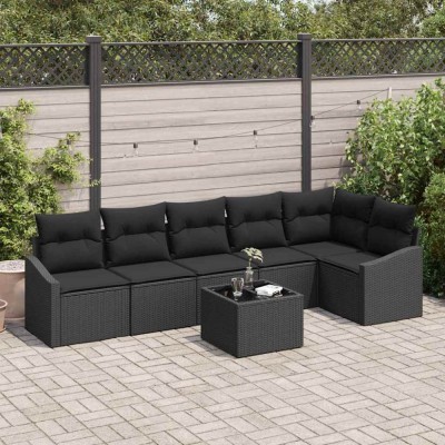 vidaXL Set de canapele pentru grădină 7 pcs Negru Rattan poli 3346753 foto