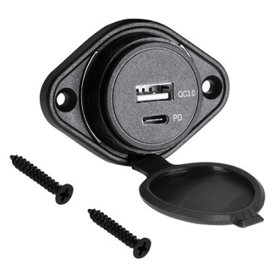 Mufa alimentare auto USB-A si USB-C QC/PD 18W pentru montaj pe panou foto