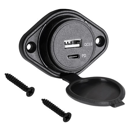 Mufa alimentare auto USB-A si USB-C QC/PD 18W pentru montaj pe panou