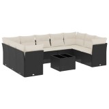 Cumpara ieftin Set canapele de gradina cu perne, 10 piese, negru, poliratan