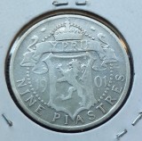 (A400) MONEDA DIN ARGINT CIPRU - 9 PIASTRES 1901, REGINA VICTORIA, MAI RARA, Europa