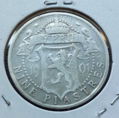 (A400) MONEDA DIN ARGINT CIPRU - 9 PIASTRES 1901, REGINA VICTORIA, MAI RARA