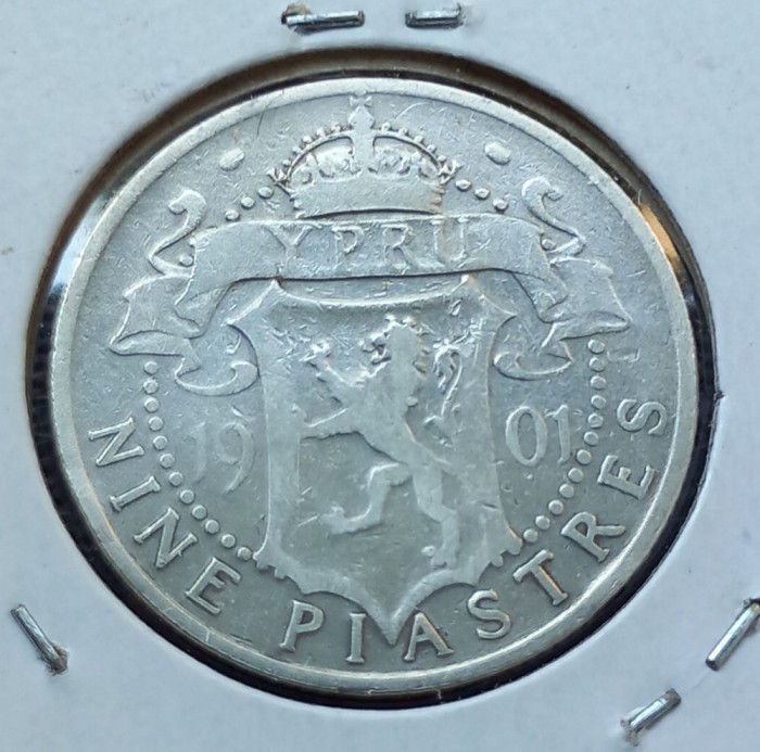 (A400) MONEDA DIN ARGINT CIPRU - 9 PIASTRES 1901, REGINA VICTORIA, MAI RARA