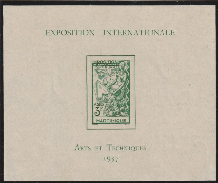 Martinique Colonii franceze 1937 - Omnibuse , Expozitia Mondiala Paris , colita nedantelata , MNH , Mi.167