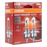 Becuri halogen auto Osram H4 12V Night Breaker Silver +100%, lumina mai puternica, iluminare pana la 130 m, 2 bucati, O-64193NBS-HCB