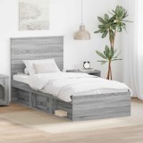 vidaXL Cadru de pat Gri Sonoma 90 x 190 cm Lemn de pin masiv 3411069