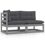 Gossi set mobilier de gradina cu perne, 2 piese, gri, lemn masiv pin