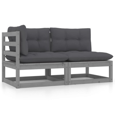 Gossi set mobilier de gradina cu perne, 2 piese, gri, lemn masiv pin foto