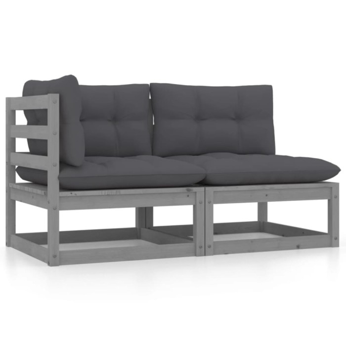 Gossi set mobilier de gradina cu perne, 2 piese, gri, lemn masiv pin