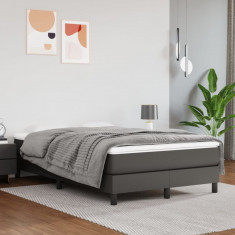 vidaXL Pat box spring cu saltea, gri, 120x200 cm, piele ecologică