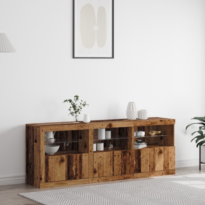 vidaXL Sideboard cu lumini LED Lemn vechi 181.5x37x67 cm Lemn compus