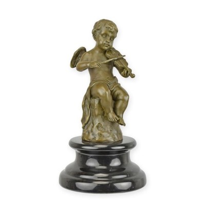 Ingeras cantand la vioara-statueta din bronz cu un soclu din marmura BF-1 foto