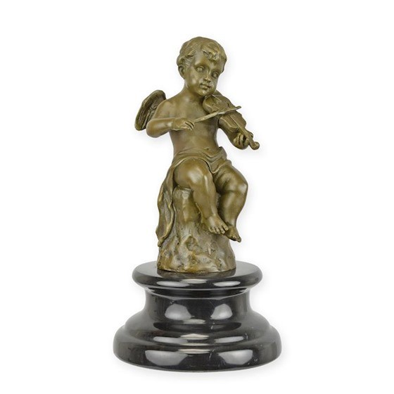Ingeras cantand la vioara-statueta din bronz cu un soclu din marmura BF-1