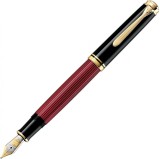 STILOU SOUVERAN M800 F PENITA AUR 18K, ACCESORII PLACATE CU AUR, CORP NEGRU-ROSU