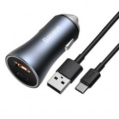 Incarcator Auto USB, Type-C, 40W + Cablu Type-C - Baseus (TZCCJD-0G) - Dark Gray foto