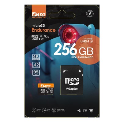 Dato - Memory Card Endurance (DTTF256GU3A2V30HA) - Micro SDXC, 256GB, U3, A2, V30, Read 95MB/s, Write 40MB/s - Black foto