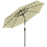 Outsunny Umbrelă de Grădină Inclinabilă &Oslash;265 cm cu 32 Lumini LED Solare și Manivelă, Umbrelă de Exterior cu 8 Spițe, din Oțel, Poliester, pentru Teras