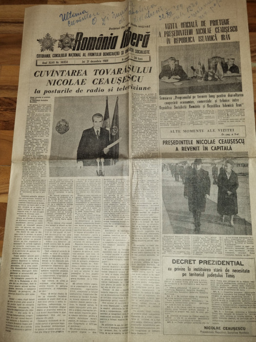 romania libera 21 decembrie 1989 - ultimul ziar din comunism