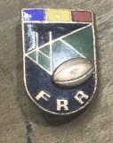 Insigna AMS1 Insigna Veche Federatia Romana de Rugby FRR - Balon Eseu Stadion Tricolor RSR - Emblema Vintage Colectie Sport Retro Metal Emailat