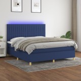 Cumpara ieftin Pat cu arcuri, saltea și LED, albastru, 160x200 cm, textil