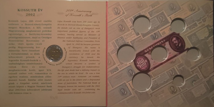100 forint (Proof) Set Monetarie Ungaria 2002 - Kossuth Lajos