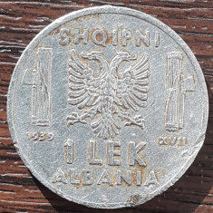 (M2570) MONEDA ALBANIA - 1 LEK 1939, OCUPATIE ITALIANA, VITTORIO EMANUELE III