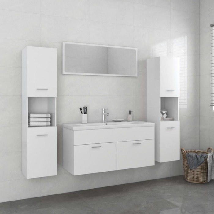 Set mobilier de baie, alb, lemn prelucrat