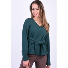 Bluza Pieces Albia V-Neck Verde Inchis foto