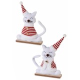 Set 2 figurine Pisicute Craciun lemn textil multicolor II cm 15x6x23