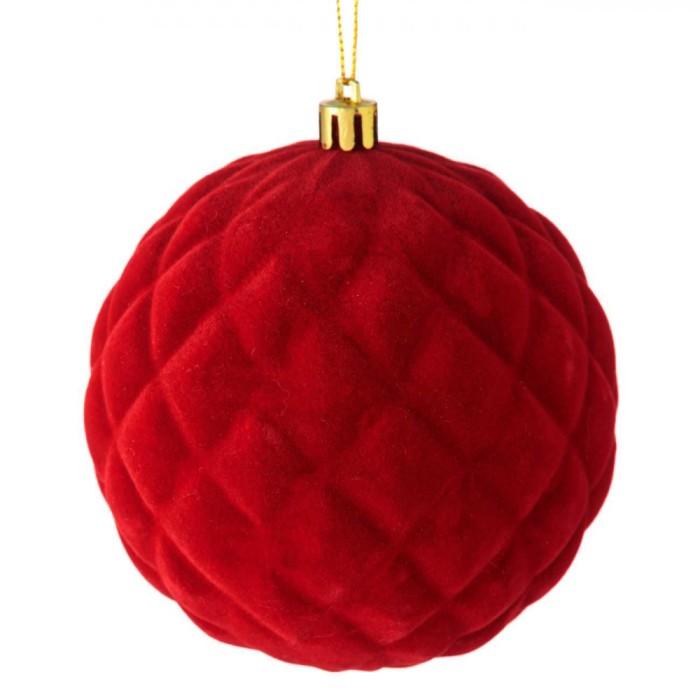 Glob Brad Crăciun, Catifelat, Model Romburi, Culoare Roșu, Diametru 6cm